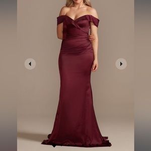 David’s Bridal Bridesmaid Dress satin off-the-shoulder mermaid bridesmaid dress